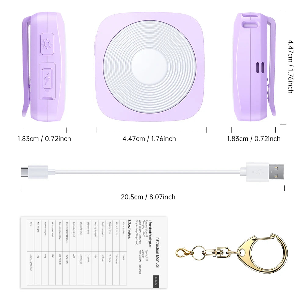Keychain Personal Alarm Recharge Portable Emergency SOS Security Flashlight Self Defense Alarm for Women Children Elders