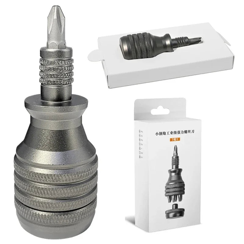 7-In-1 Industrial Mini Screwdriver Set - Aluminum Alloy Handle with High Hardness Phillips/Slotted Bits Multi-Function EDC Tool