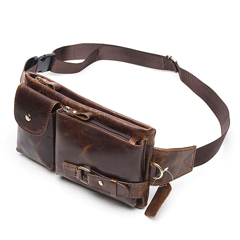 Genuine Leather Waist Packs Men Waist Bags Fanny Pack Belt Bag Phone Bags Travel Waist Pack Male Small Waist Bag Leather
