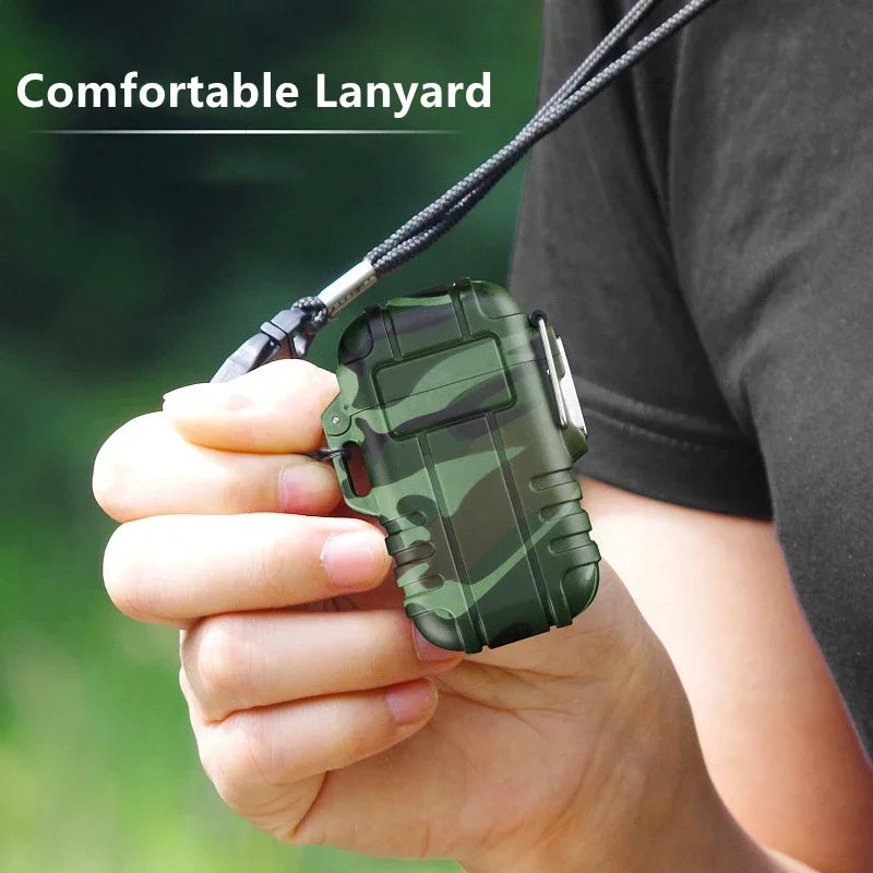 Outdoor Waterproof Lighter with Lanyard Portable Blue Flame Jet Lighter Butane Turbo Cigar Lighter Camping Wading Men'S Gadgets