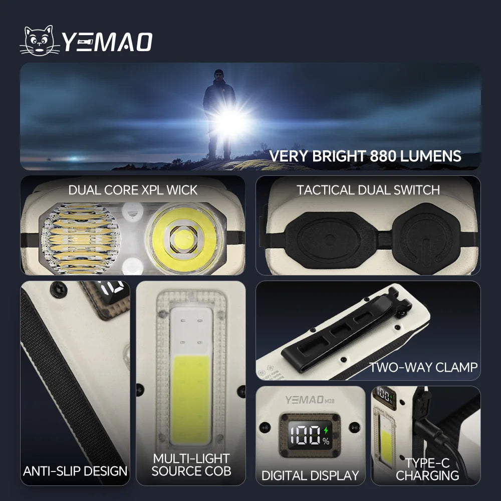 M28 Multifunctional Rechargeable Tactical EDC Flashlight Portable Waterproof Outdoor Torch for Camping Hunting Fishing