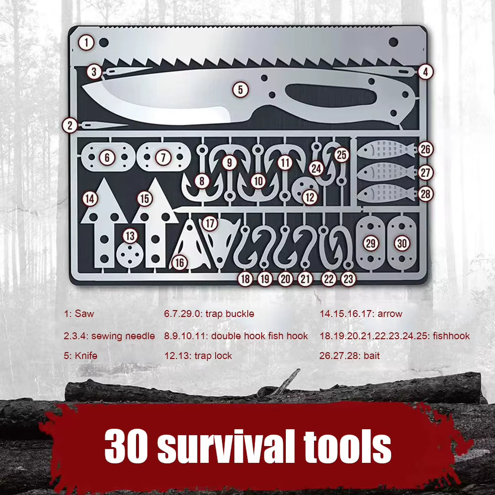 Survival Tool Card Outdoor EDC Survival Fishing Hook Card Multifunctional Portable for Camping Hiking Fishing Hunting Tool Cards