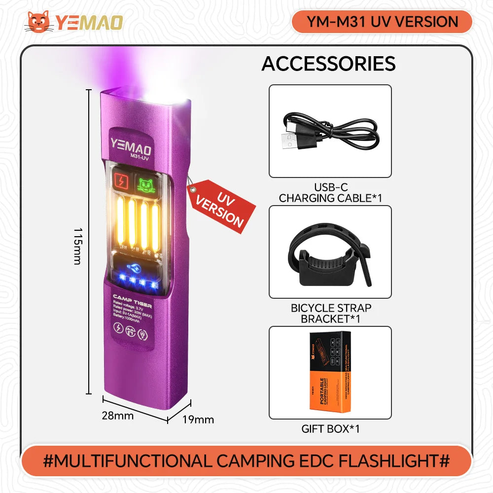 M28 Multifunctional Rechargeable Tactical EDC Flashlight Portable Waterproof Outdoor Torch for Camping Hunting Fishing