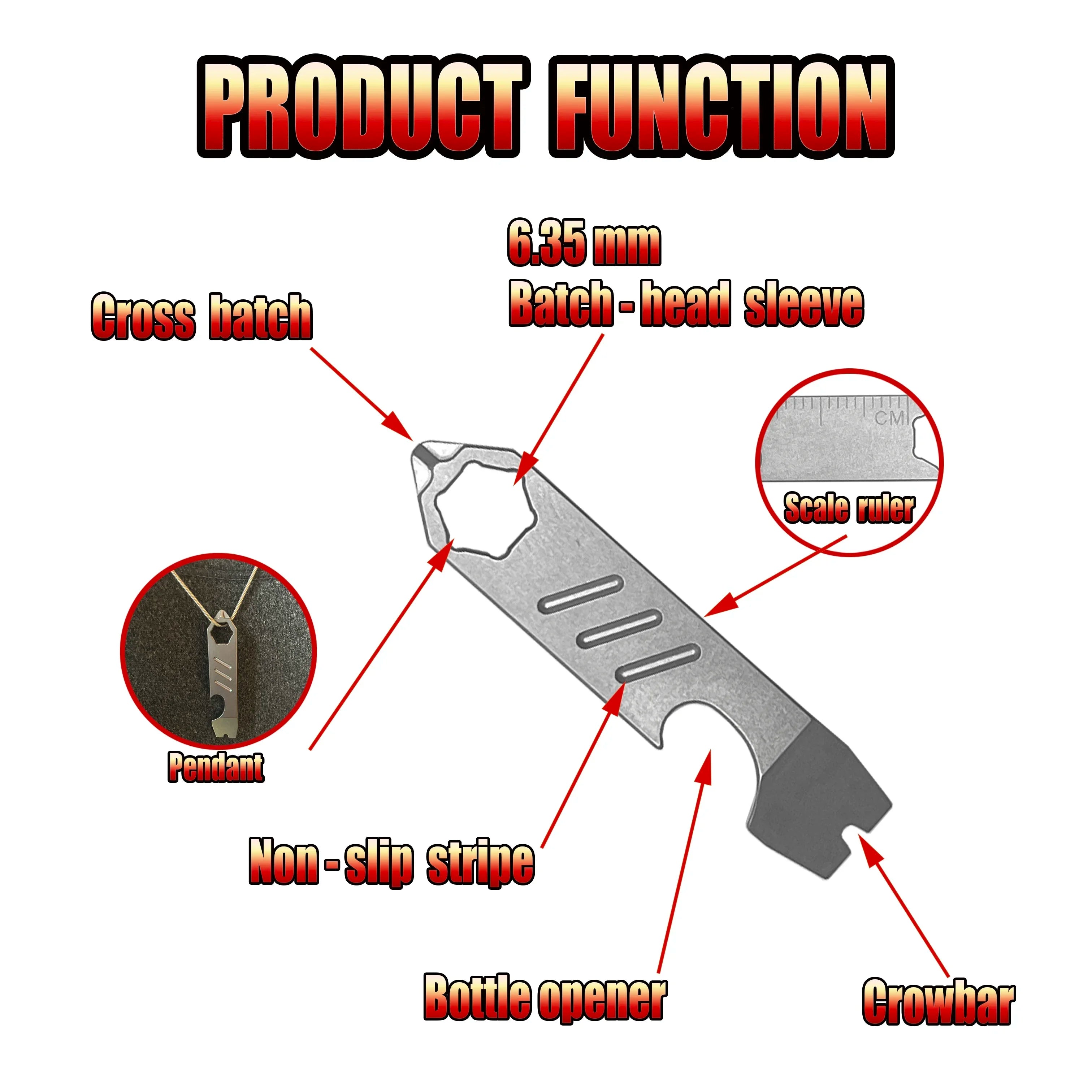 1PC EDC Mini TC4 Titanium Alloy Crowbar Bottle Opener Graduated Hex Wrench Outdoor Gadgets Multi-Functional Camping Equipment