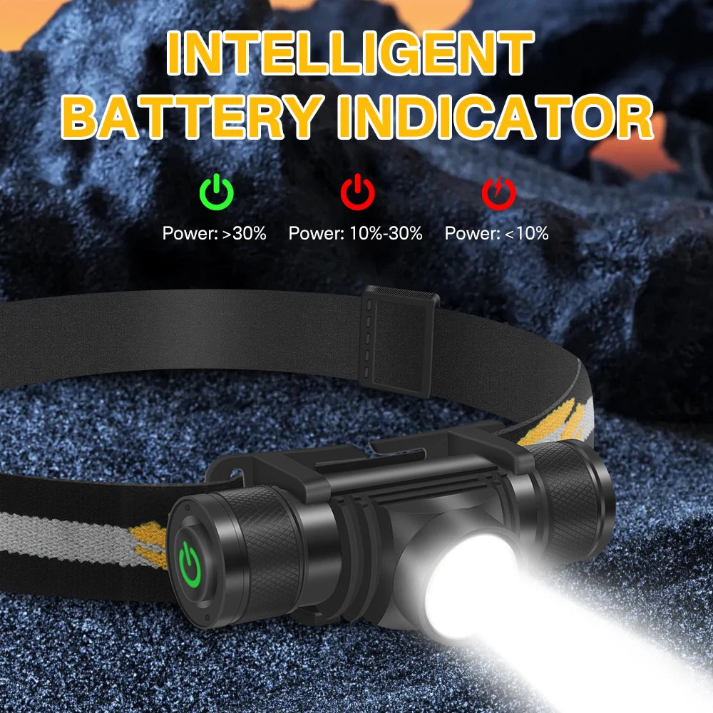 D10 LED Headlamp Powerful 3000LM Waterproof Headlight Type-C Rechargeable 18650 Head Torch Camping Fishing Lantern