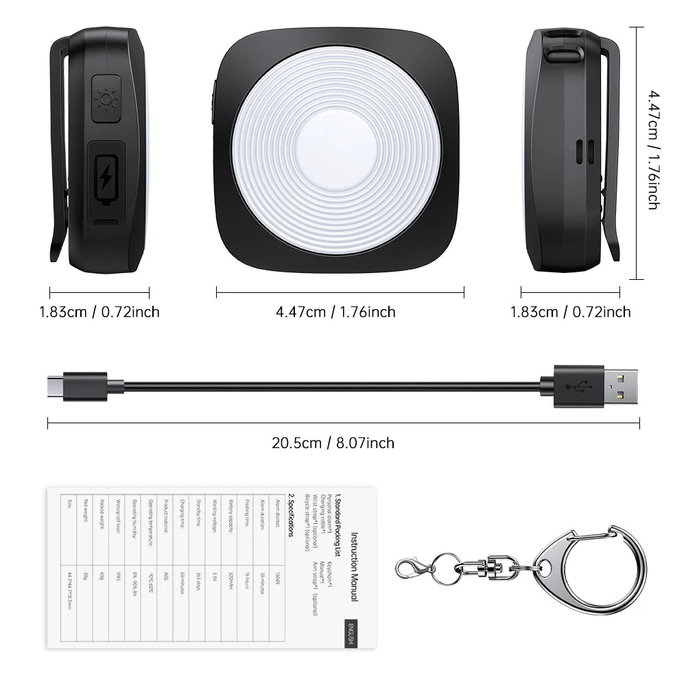 Keychain Personal Alarm Recharge Portable Emergency SOS Security Flashlight Self Defense Alarm for Women Children Elders
