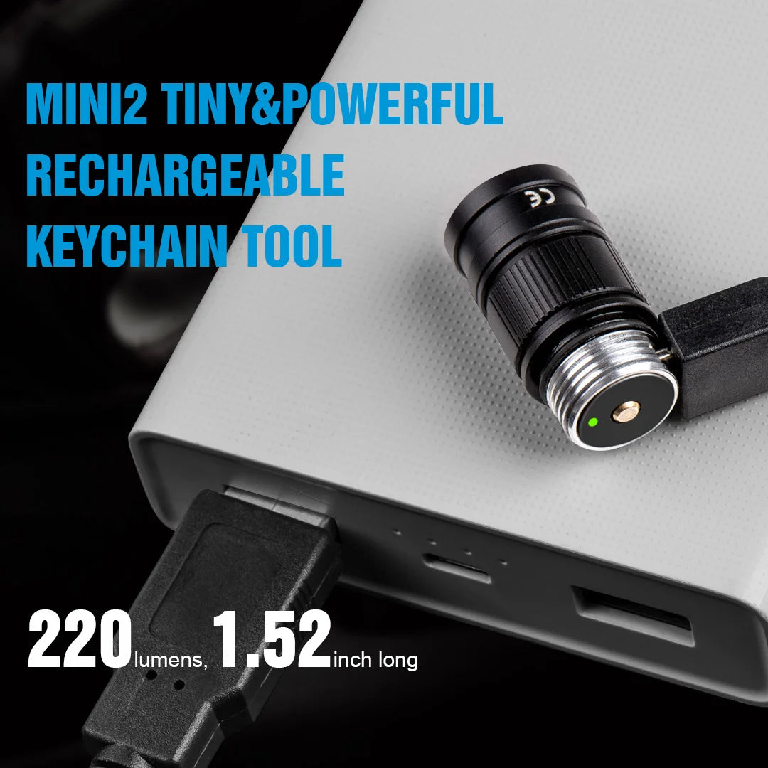 Mini2 Mini Edc Flashlight Usb Rechargeable 220 Lumens Kechain 2 Switch Modes with Indicator Led Flash Light Torch Lamp
