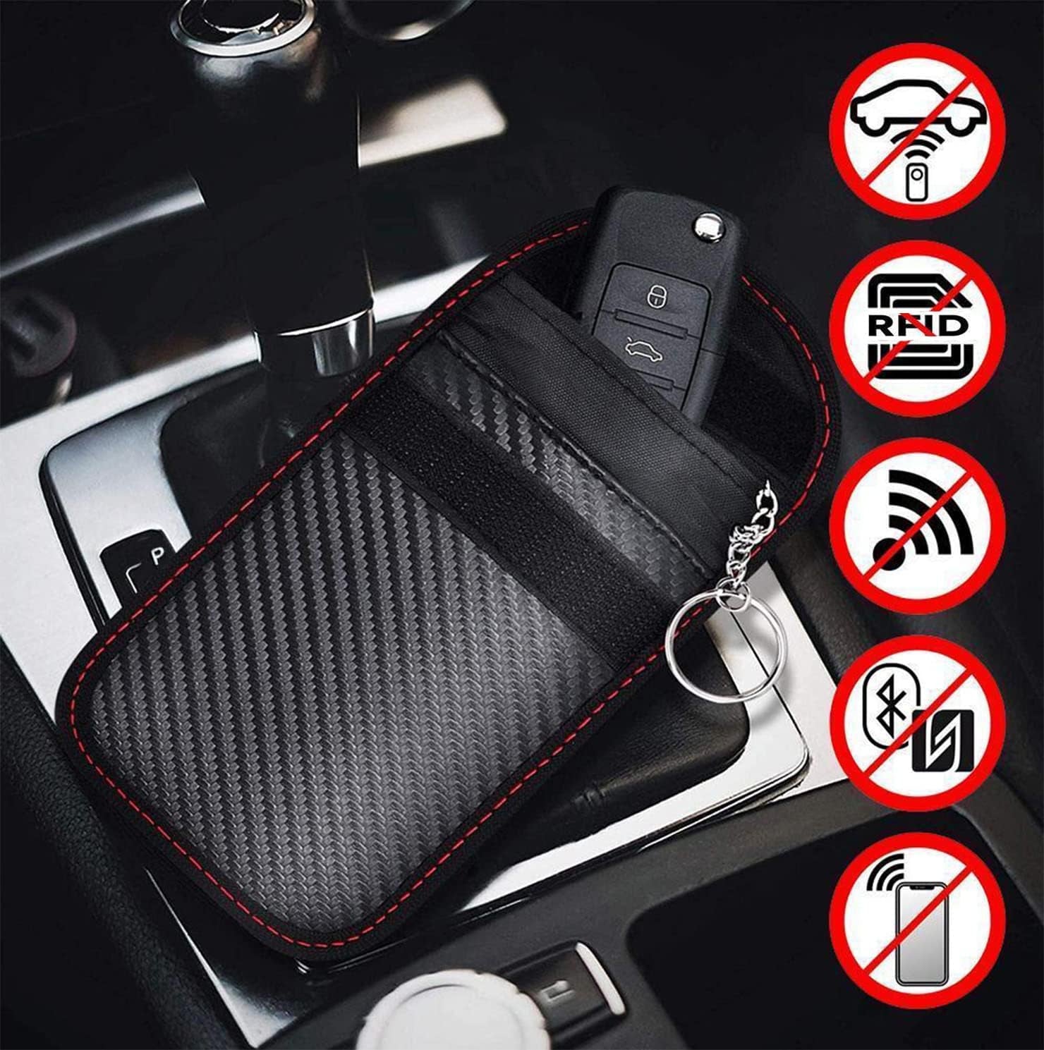 Faraday Bag for Key Fob (2 Pack), Car RFID Signal Blocking Pouch,Key Fob Signal Blocker, Black Anti-Theft Signal Blocker, Remote Entry Smart Fob Case
