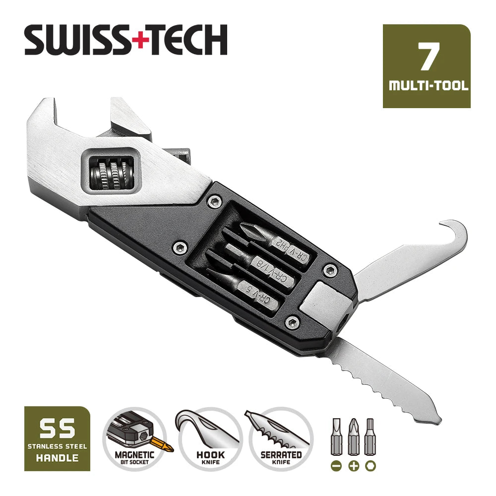 SWISS TECH Folding Adjustable Wrenches Portable EDC Multitools Replaceable Multi-Purpose Screwdriver Kit Pocket Repair Tool Sets