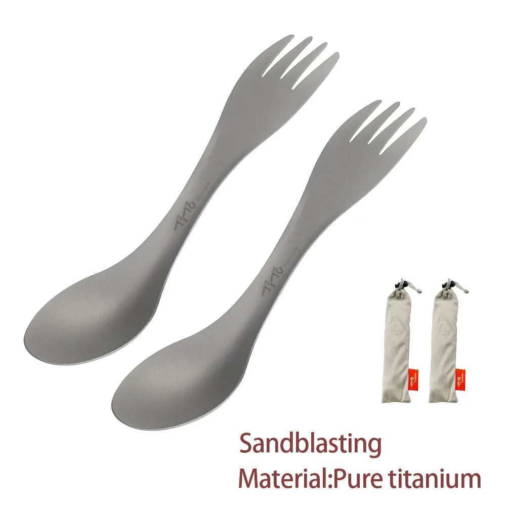 2Pcs Pure Titanium Spork Ultralight EDC Outdoor Tableware Camping Portable Picnic Accessories Hiking Titanium Spoon Tableware
