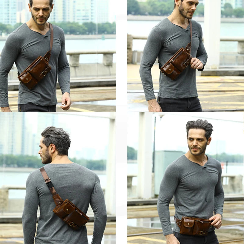 Genuine Leather Waist Packs Men Waist Bags Fanny Pack Belt Bag Phone Bags Travel Waist Pack Male Small Waist Bag Leather