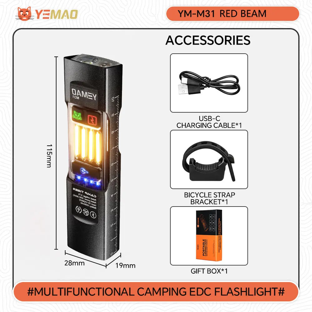 M28 Multifunctional Rechargeable Tactical EDC Flashlight Portable Waterproof Outdoor Torch for Camping Hunting Fishing