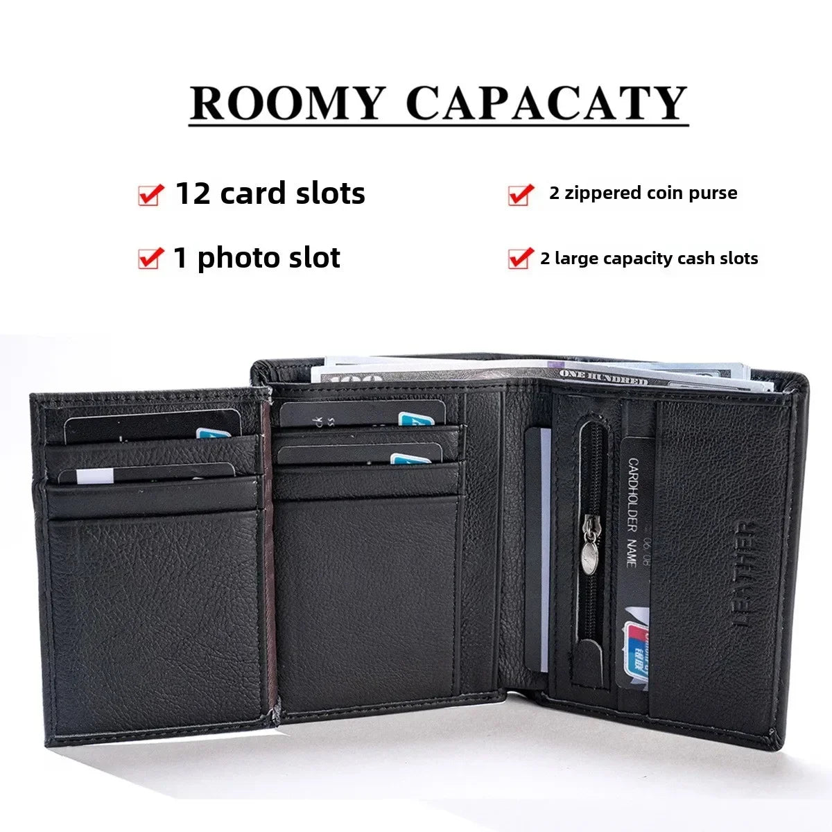 Men'S Wallet Genuine Leather Wallets for Men Coin Purse Vintage Vertical Short Credit Card Holder Money Bag Men'S RFID Wallet