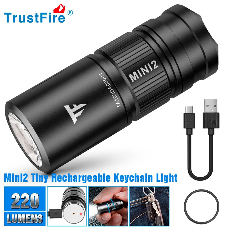 Mini2 Mini Edc Flashlight Usb Rechargeable 220 Lumens Kechain 2 Switch Modes with Indicator Led Flash Light Torch Lamp